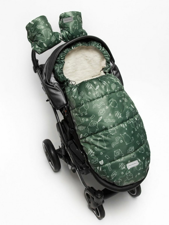 Конверт в коляску AMAROBABY Snowy Travel - Зверята, хаки, 105 см