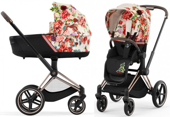 Коляска 2 в 1 Cybex Priam IV (шасси Rosegold) - Spring Blossom Light