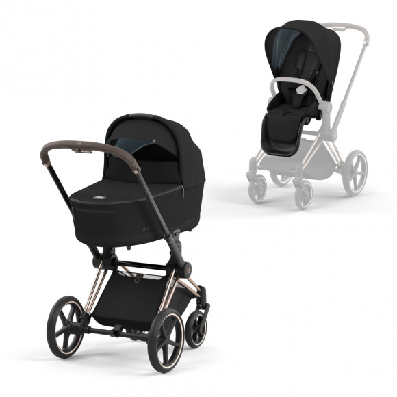 Коляска 2 в 1 Cybex Priam IV (шасси Rosegold) - Deep Black