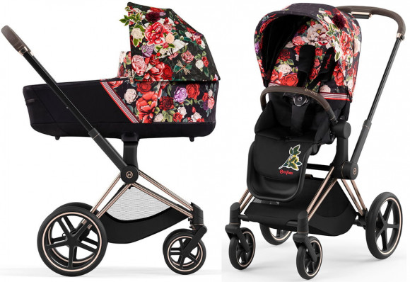 Коляска 2 в 1 Cybex Priam IV (шасси Rosegold) - Spring Blossom Dark