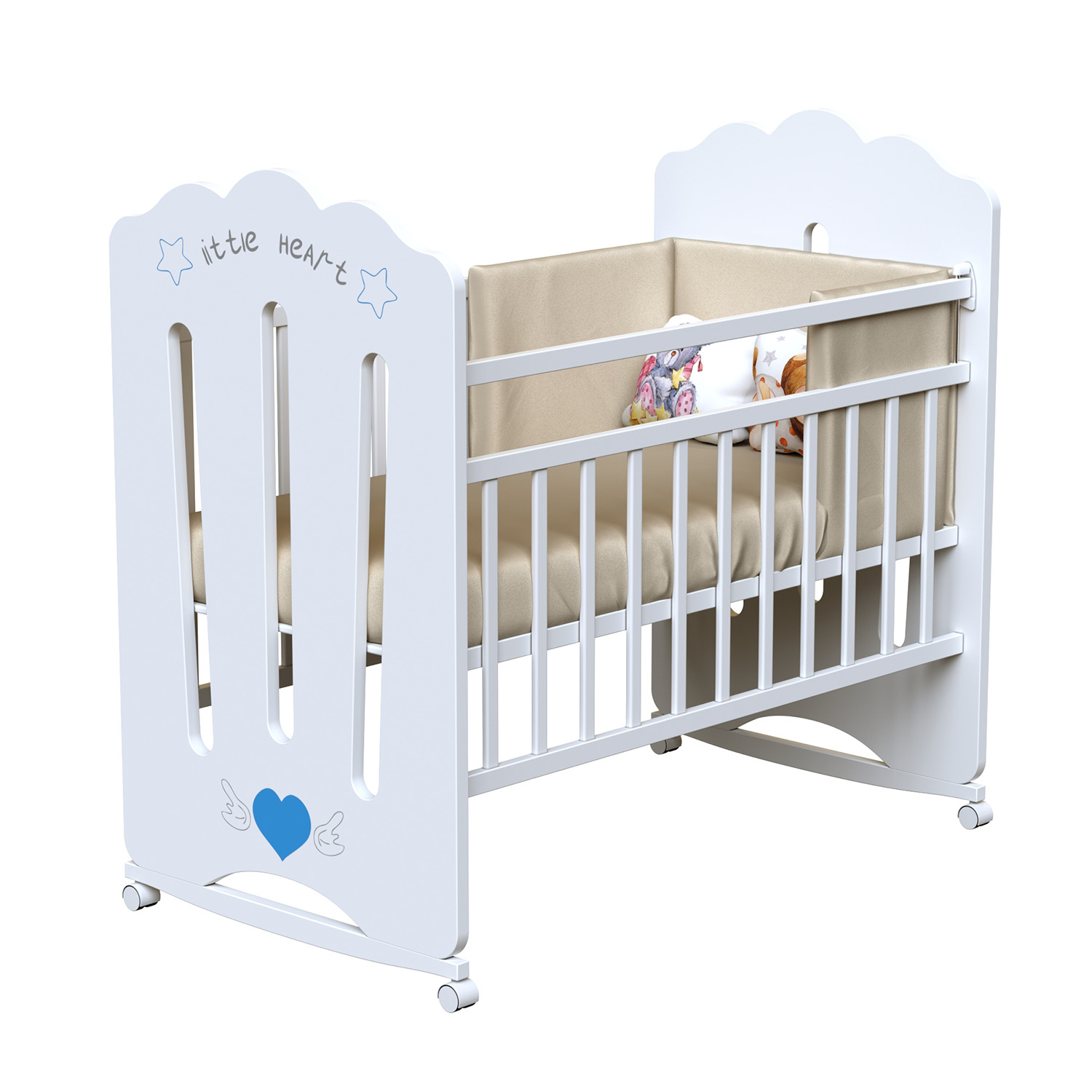 Детская кроватка ВДК Little Heart (колесо-качалка) белый 108133730-detskaya-krovatka-vdk-little-heart-koleso-kachalka-belii