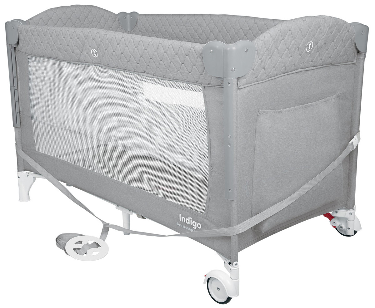 Манеж-кровать Indigo Bon-Bon, лен, приставной, 2 уровня Светло-серый till1e6juvvtizrl1y8v9ckw0xt3vqv4