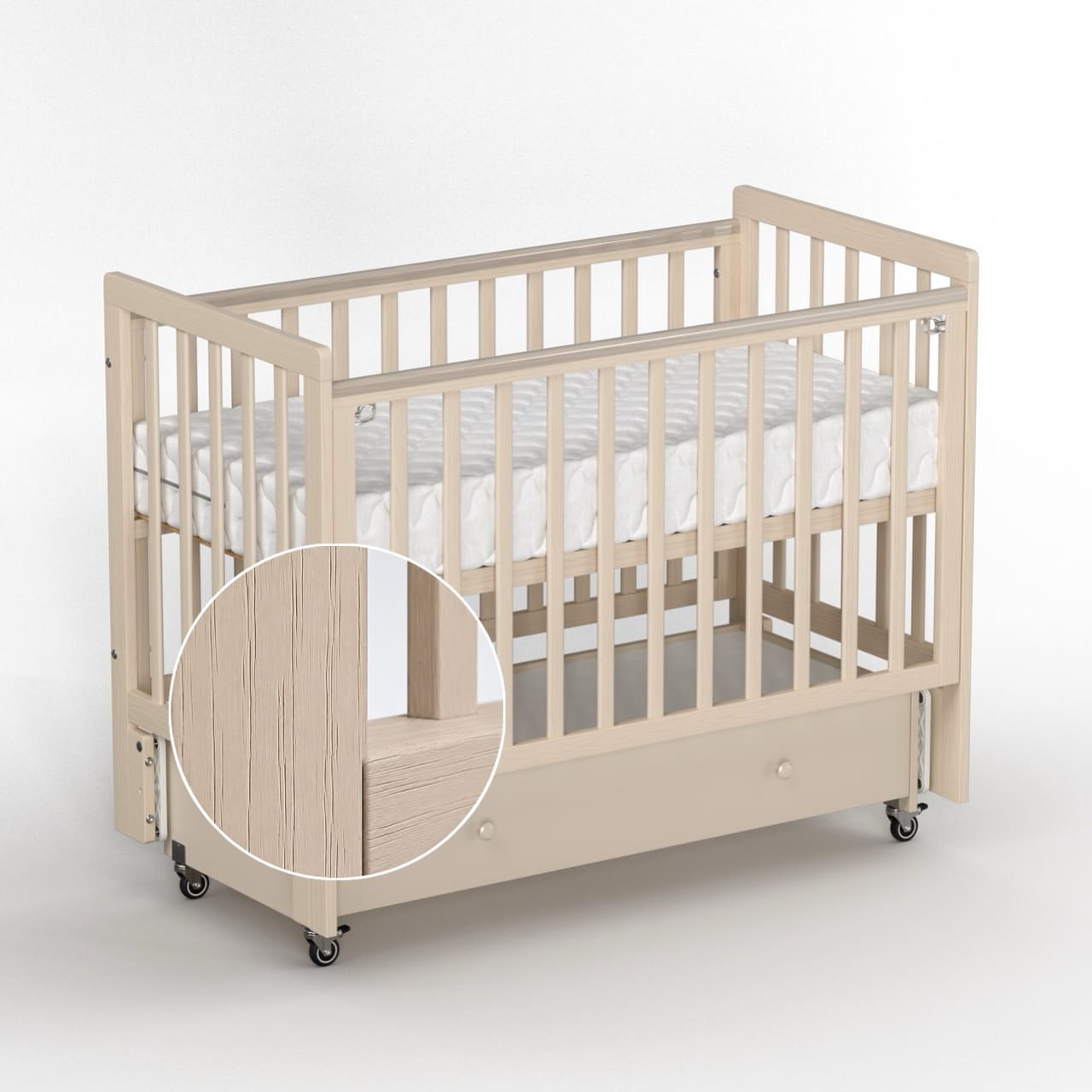 Детская кроватка ANTEMI Classic Sleep Premium 120х60 (Ящ+м) (Сатин)