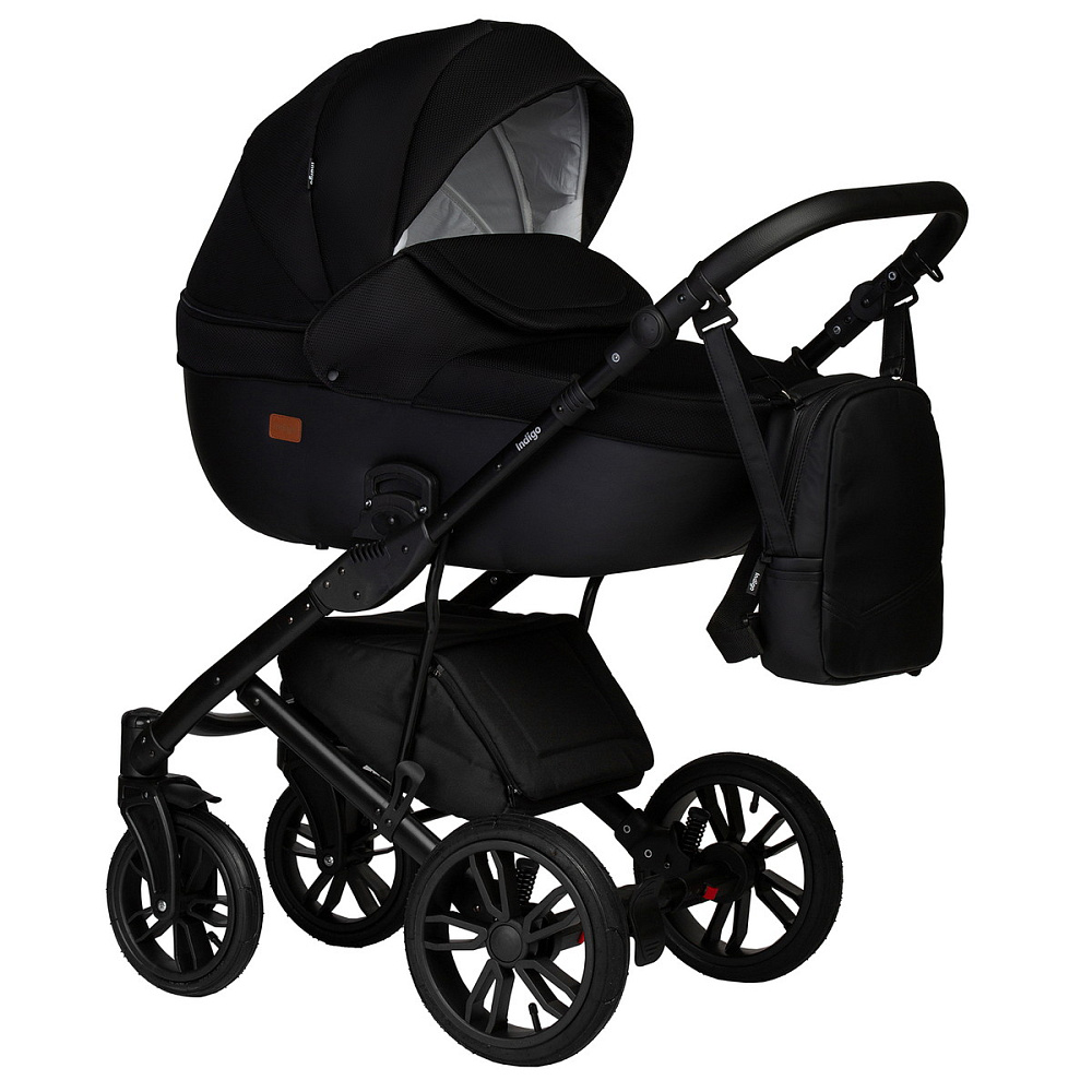 Детская коляска Indigo Mio S 2 в 1 (02 черная кожа+черный)