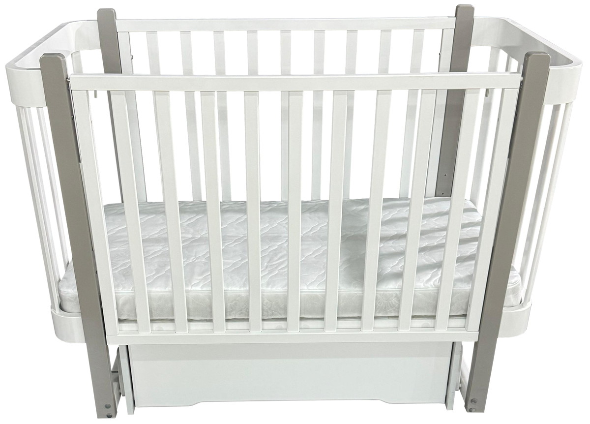 Детская кроватка КЕДР Florencia с ящиком поперечный маятник (Белый/Серый)