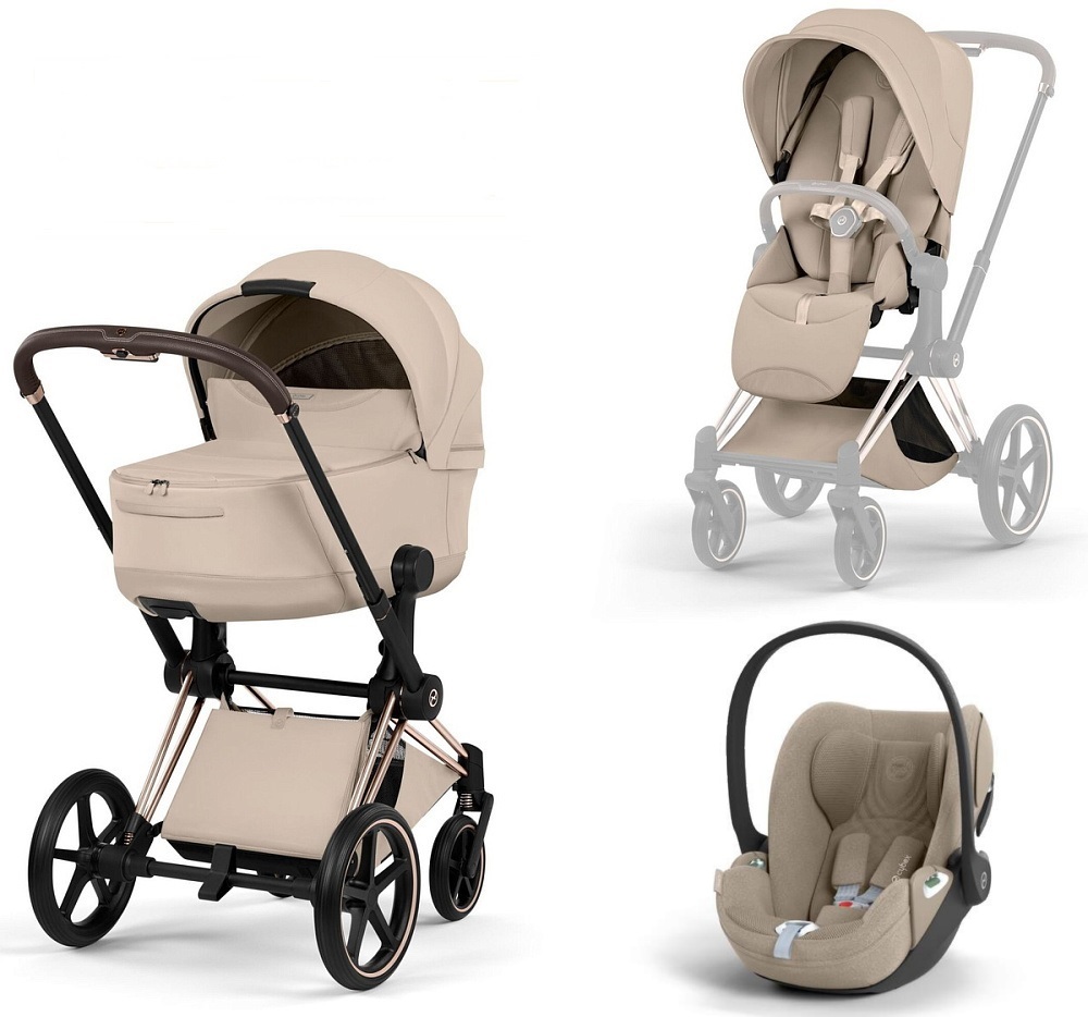 Коляска 3 в 1 Cybex Priam V Rosegold Style Collection Cozy Beige и автокресло Cloud T i-Size (Cozy Beige Plus)