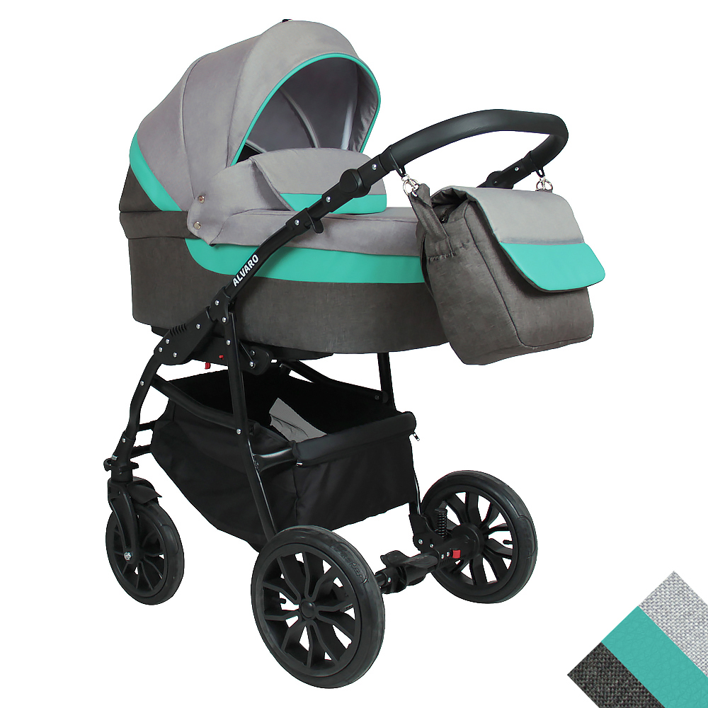 Коляска 3в1 Alis ALVARO т.серый+св.серый+шалфей кожа 108133474-kolyaska-3v1-alis-alvaro-tseriisvseriishalfei-kozha