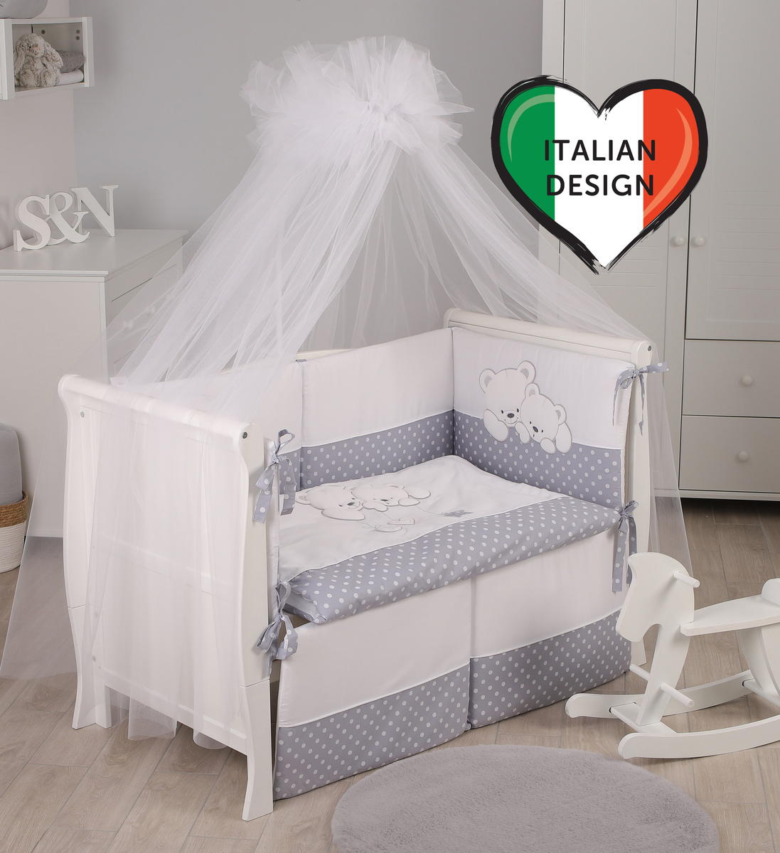 Комплект постельного белья Lepre Sweet Bears 6 предметов (125*65) 23 серый/горох 4ctatzpm778w5duhhd79o6k2cclnwlxs