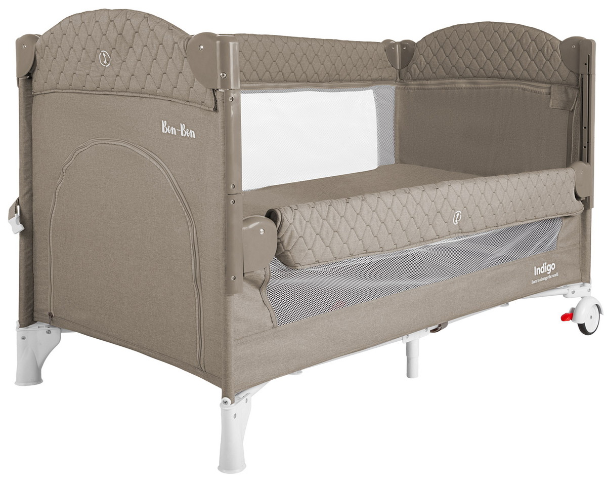 Манеж-кровать Indigo Bon-Bon, лен, приставной, 2 уровня Бежевый 5ssrug5cvh5414mc8usr34sutycep6n9