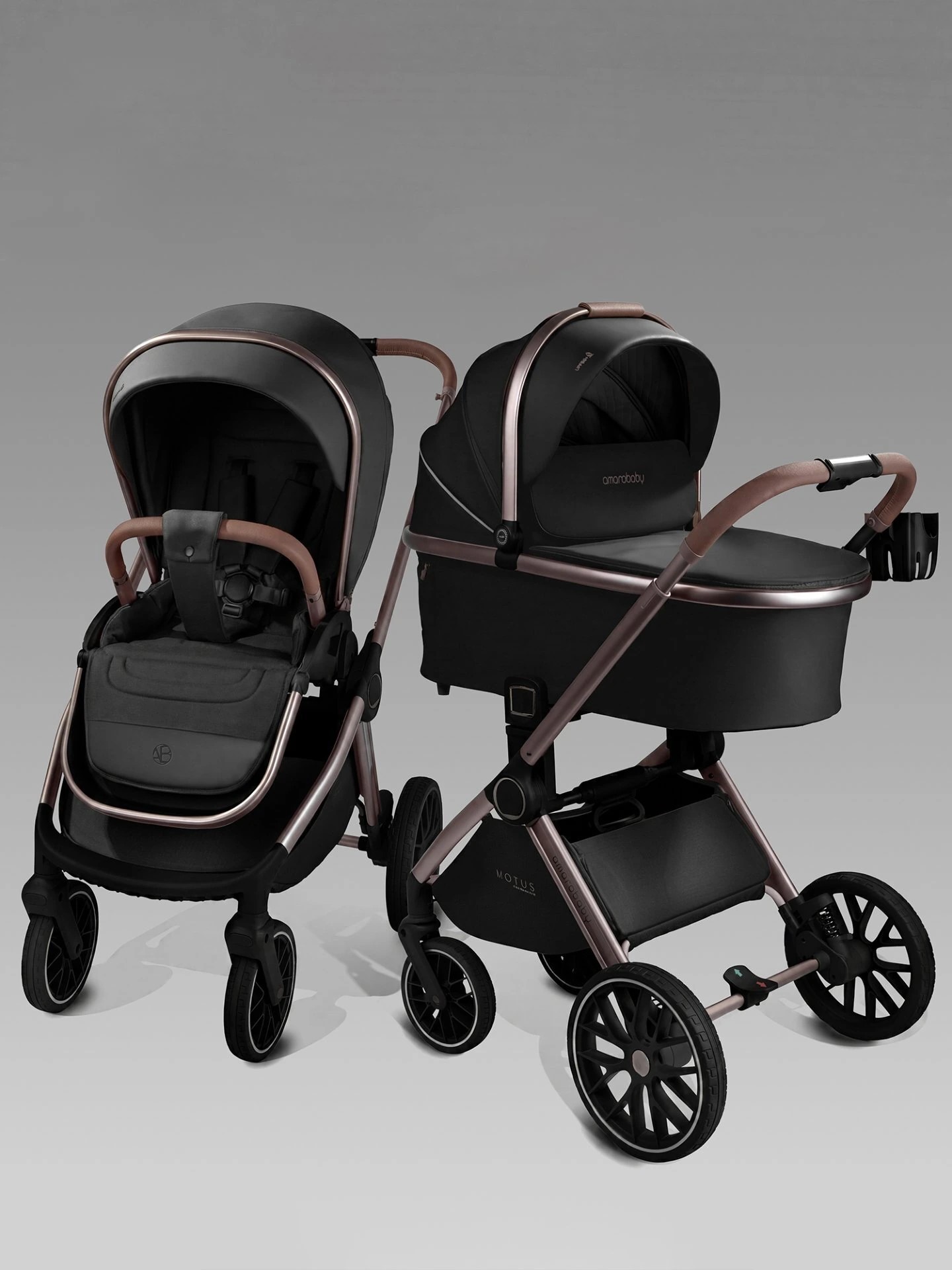 Коляска 2 в 1 Amarobaby Motus Premium Ecco Exclusive (Экокожа) (черный)