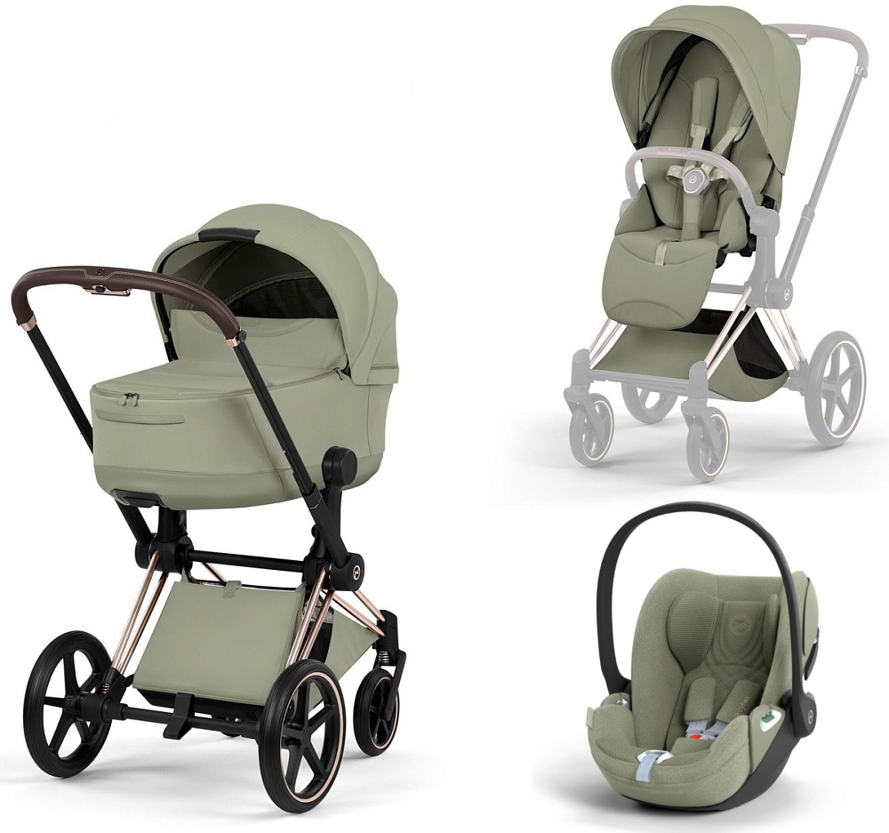 Коляска 3 в 1 Cybex Priam V Rosegold Style Collection Sage Green и автокресло Cloud T i-Size (Sage Green Plus)