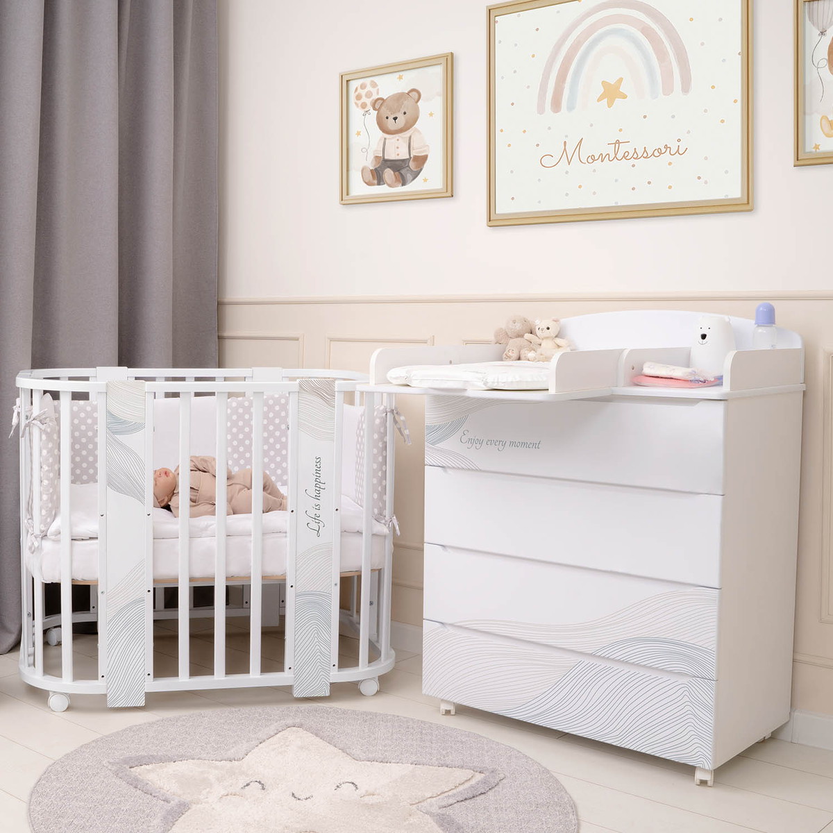 Комод Indigo Green Line с узким пеленальным столиком, ЛДСП, МДФ  Волна ergd2rmp26w4wrz6h1c43r0kyg70gz4p