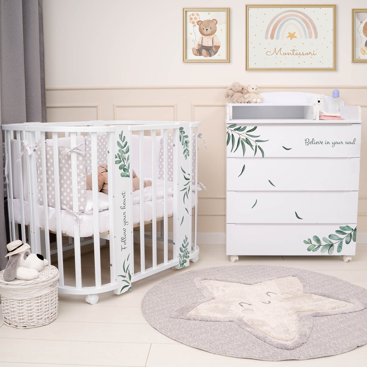 Комод Indigo Green Line с узким пеленальным столиком, ЛДСП, МДФ  Травинки 1bs3jzbds54c23qpwnmwl00fq4w1lwan