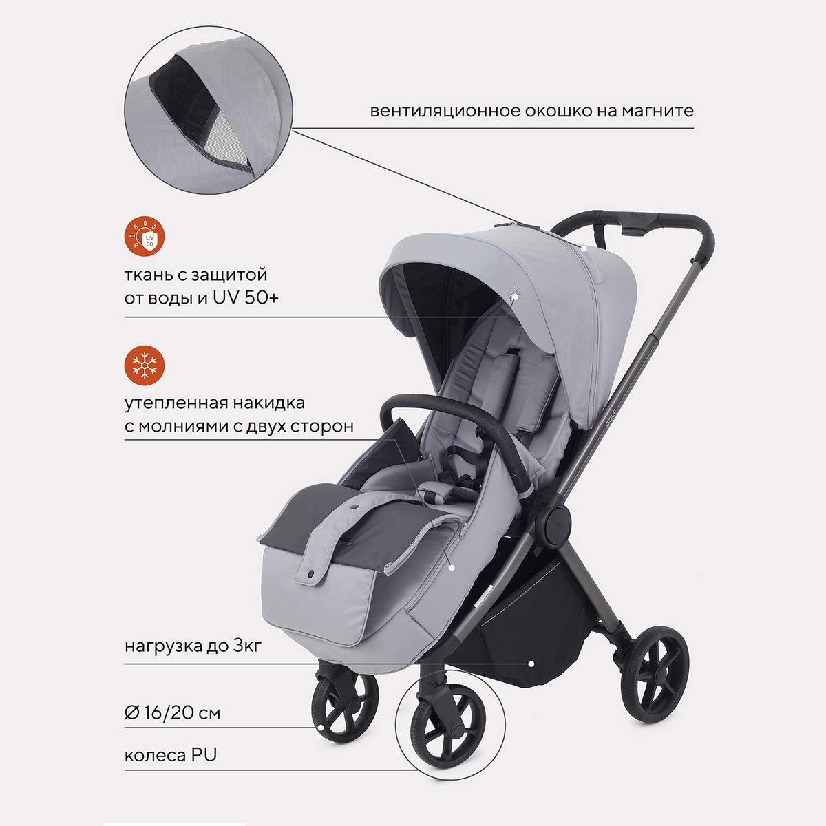 Детская прогулочная коляска Rant Golf RA101 Classic Grey 7e8da9021lxxt58myq16fofkq98ow2kb
