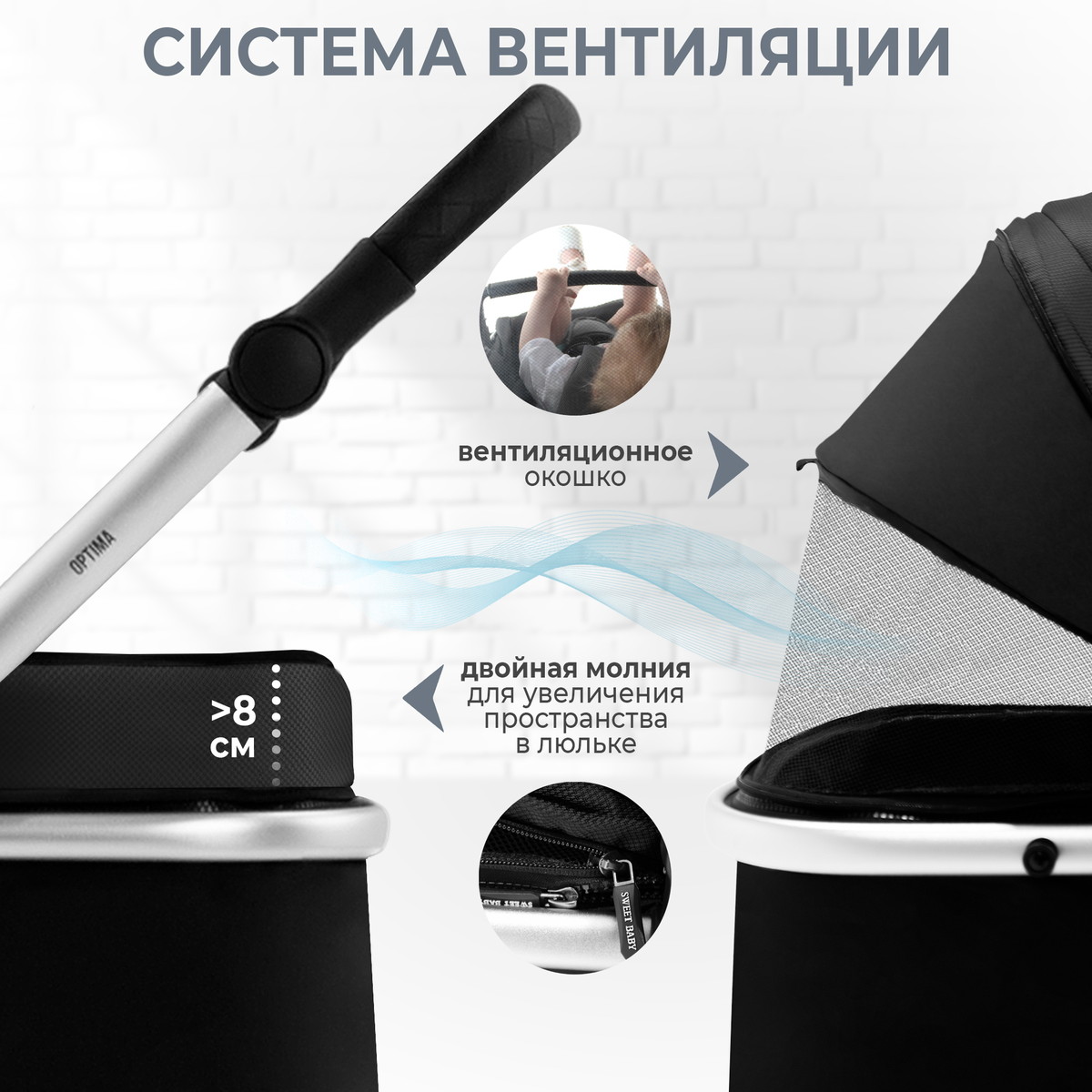 Коляска-трансформер 2 в 1 Sweet Baby Optima Black xpm794l3hvkzf69jjea6pch25xb683jk