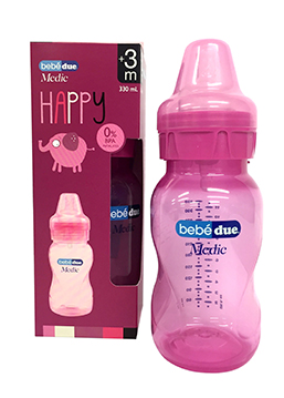 Бутылочка для кормления Bebe Due Medic серия HAPPY, 330 мл. Розовый 108100998-butilochka-dlya-kormleniya-bebe-due-medic-seriya-happy-330-ml-rozovii