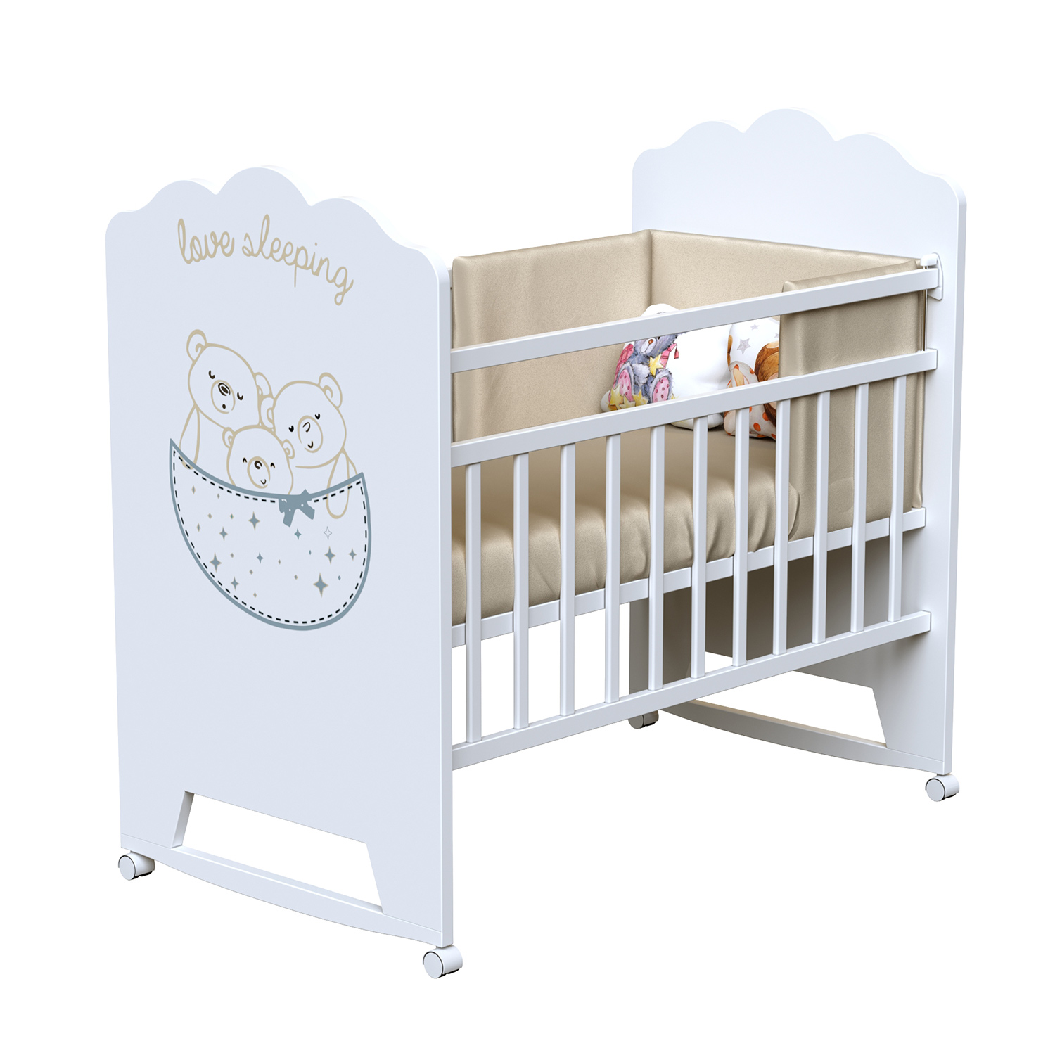 Детская кроватка ВДК Love Sleeping (колесо-качалка) белый 108133745-detskaya-krovatka-vdk-love-sleeping-koleso-kachalka-belii