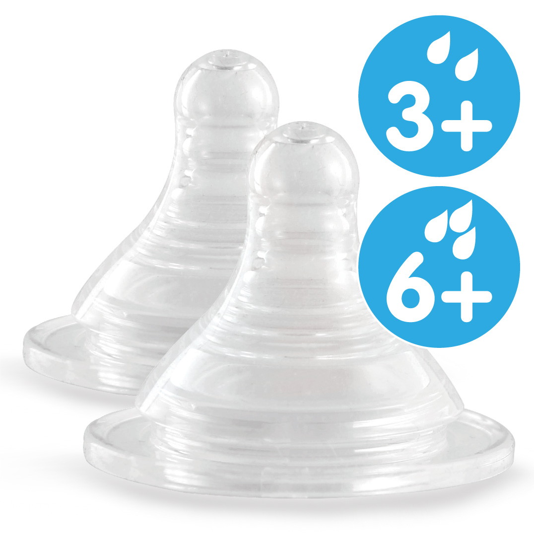 2 cоски для бутылочек с широким горлышком Ramili Baby BT100ML средний и быстрый поток (3+, 6+) (стандарт)