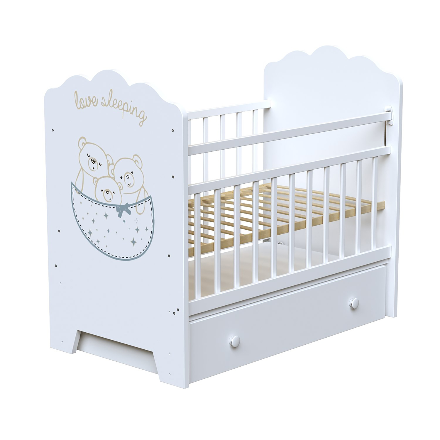 Детская кроватка ВДК Love Sleeping (маятник) белый 108133747-detskaya-krovatka-vdk-love-sleeping-mayatnik-belii