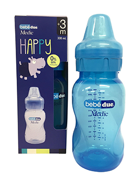 Бутылочка для кормления Bebe Due Medic серия HAPPY, 330 мл. Синий 108100997-butilochka-dlya-kormleniya-bebe-due-medic-seriya-happy-330-ml-sinii