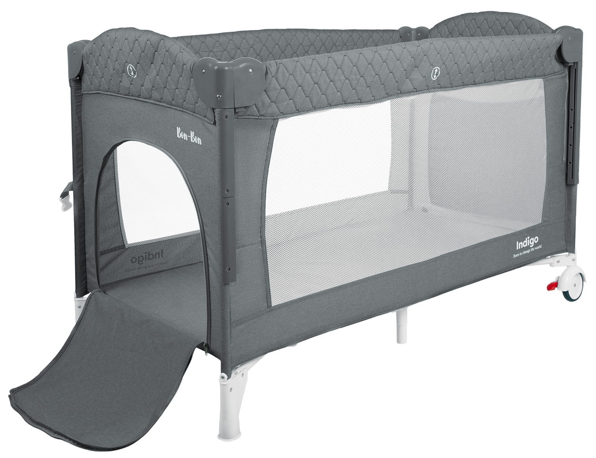 Манеж-кровать Indigo Bon-Bon, лен, приставной, 2 уровня Серый c1pt406p30ezj46k4unwbzusmczsha6f