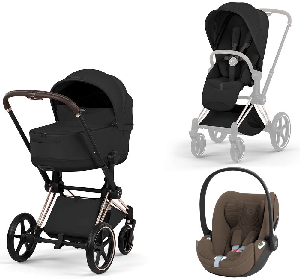 Коляска 3 в 1 Cybex Priam V Rosegold Style Collection Sepia Black и автокресло Cloud T i-Size (Coconut Brown Plus)