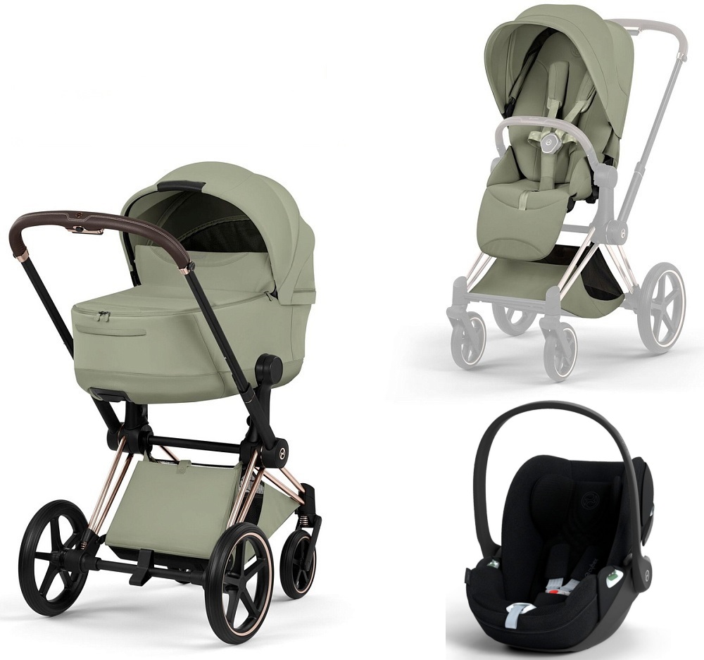 Коляска 3 в 1 Cybex Priam V Rosegold Style Collection Sage Green и автокресло Cloud T i-Size (Sepia Black Plus)