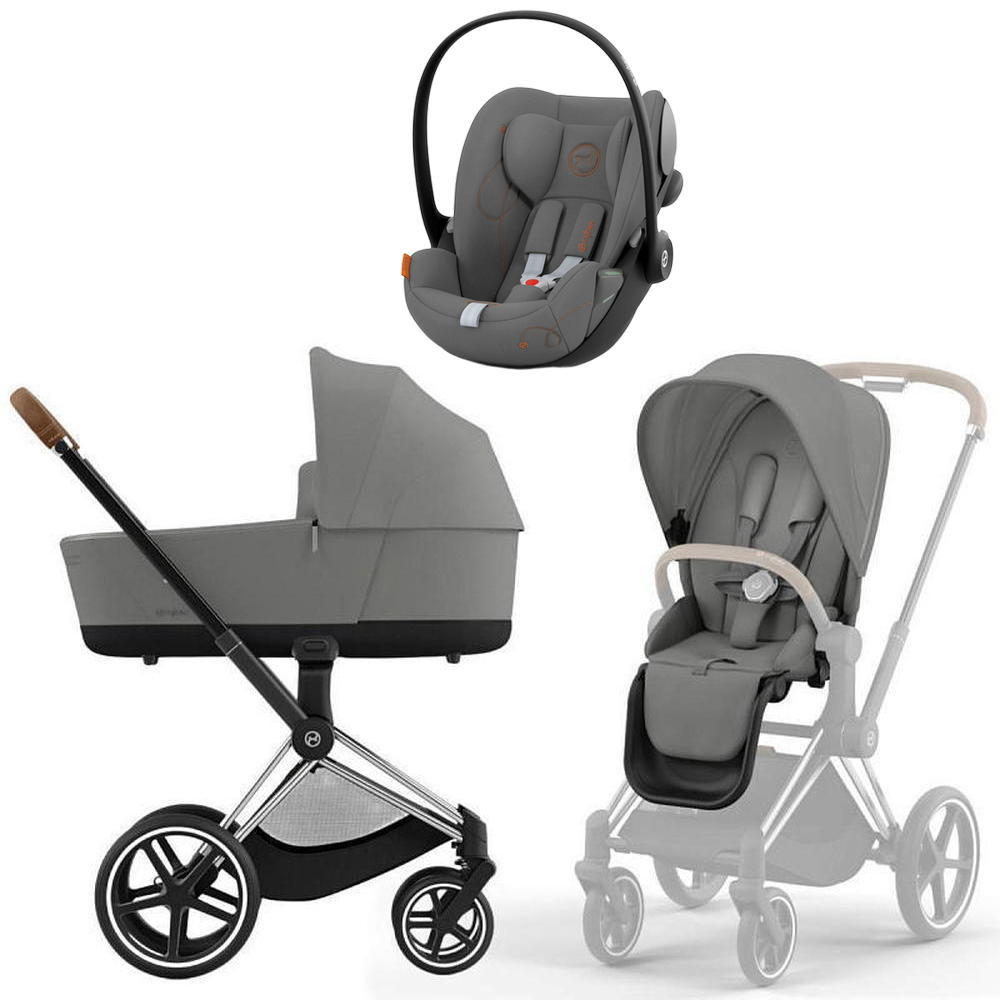 Коляска 3 в 1 Cybex Priam IV Chrome Brown Mirage Grey и автокресло Cloud G i-Size (Lava Grey)