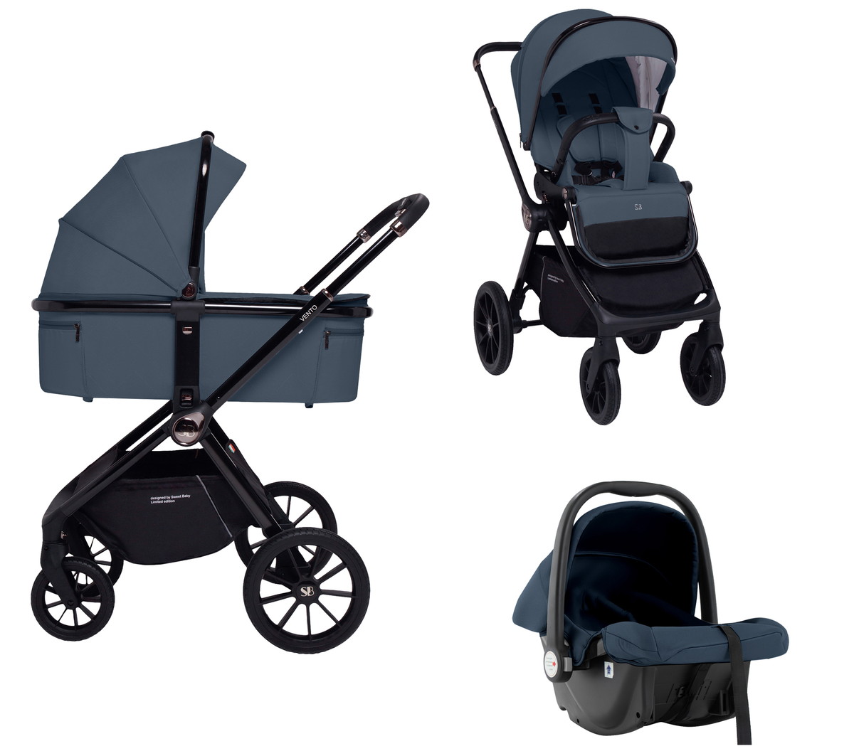 Детская коляска Sweet Baby Vento Black 3 в 1 Blue anllqvc8w13372p71yjezhn0r0nzao7j