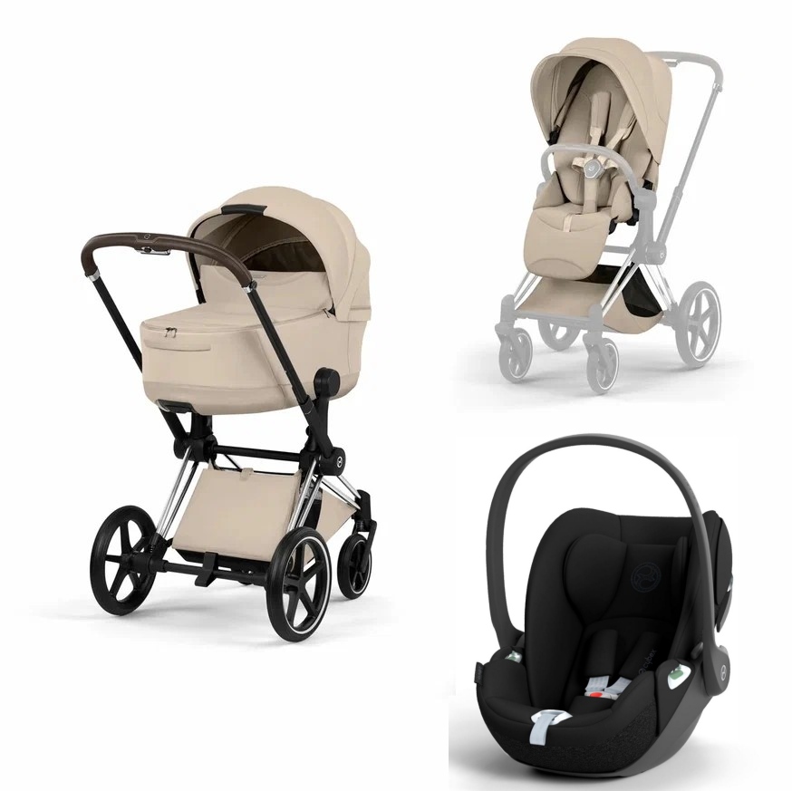 Коляска 3 в 1 Cybex Priam V Chrome Brown Style Collection Cozy Beige и автокресло Cloud T i-Size (Sepia Black)