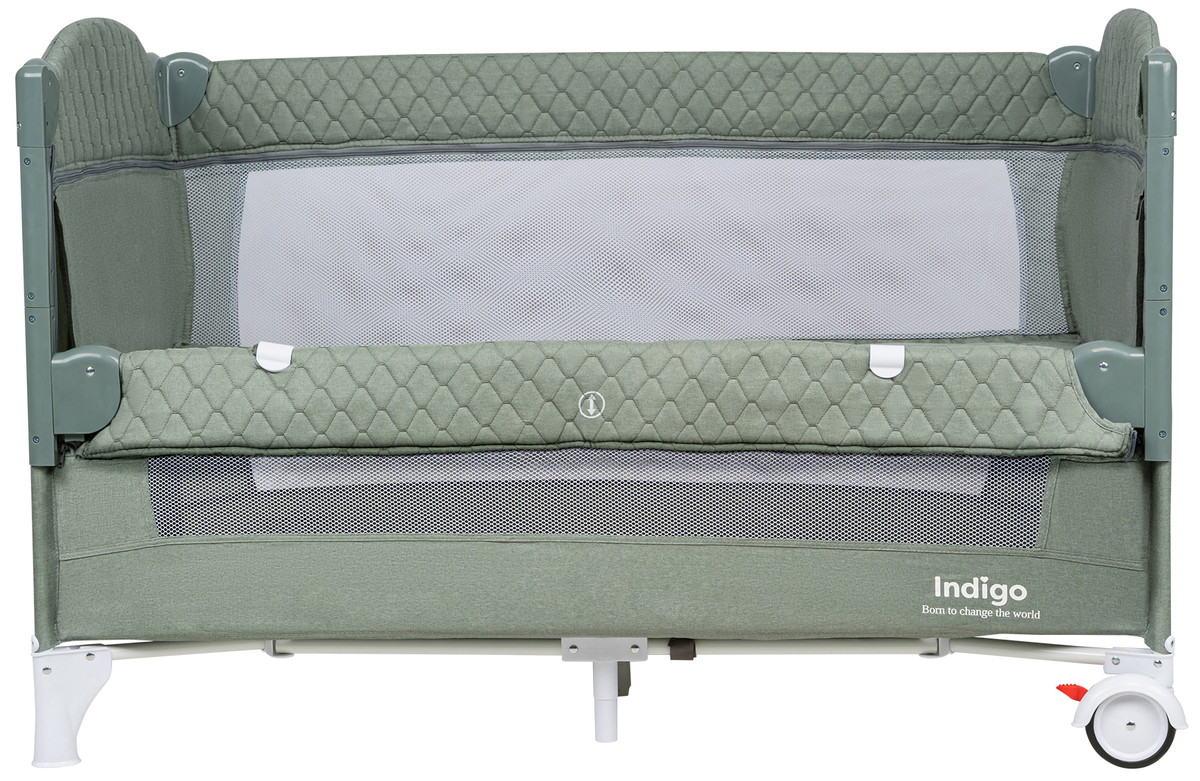 Манеж-кровать Indigo Bon-Bon, лен, приставной, 2 уровня зеленый oxcdkl8ntzvcke25pcnixiar6btjg056