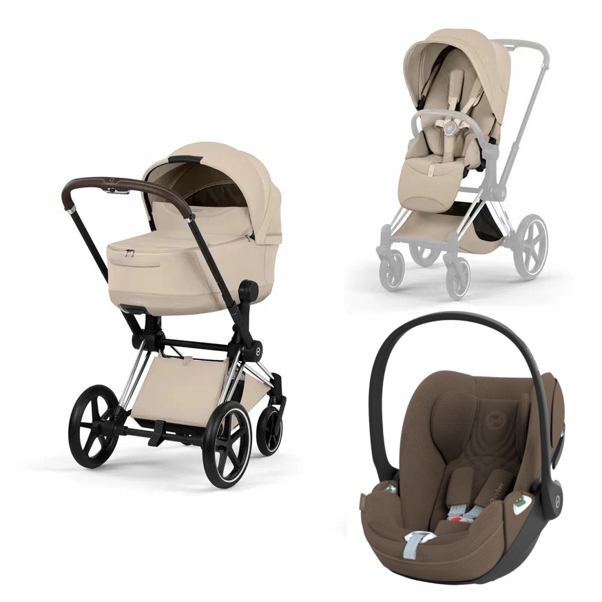 Коляска 3 в 1 Cybex Priam V Chrome Brown Style Collection Cozy Beige и автокресло Cloud T i-Size (Coconut Brown Plus)
