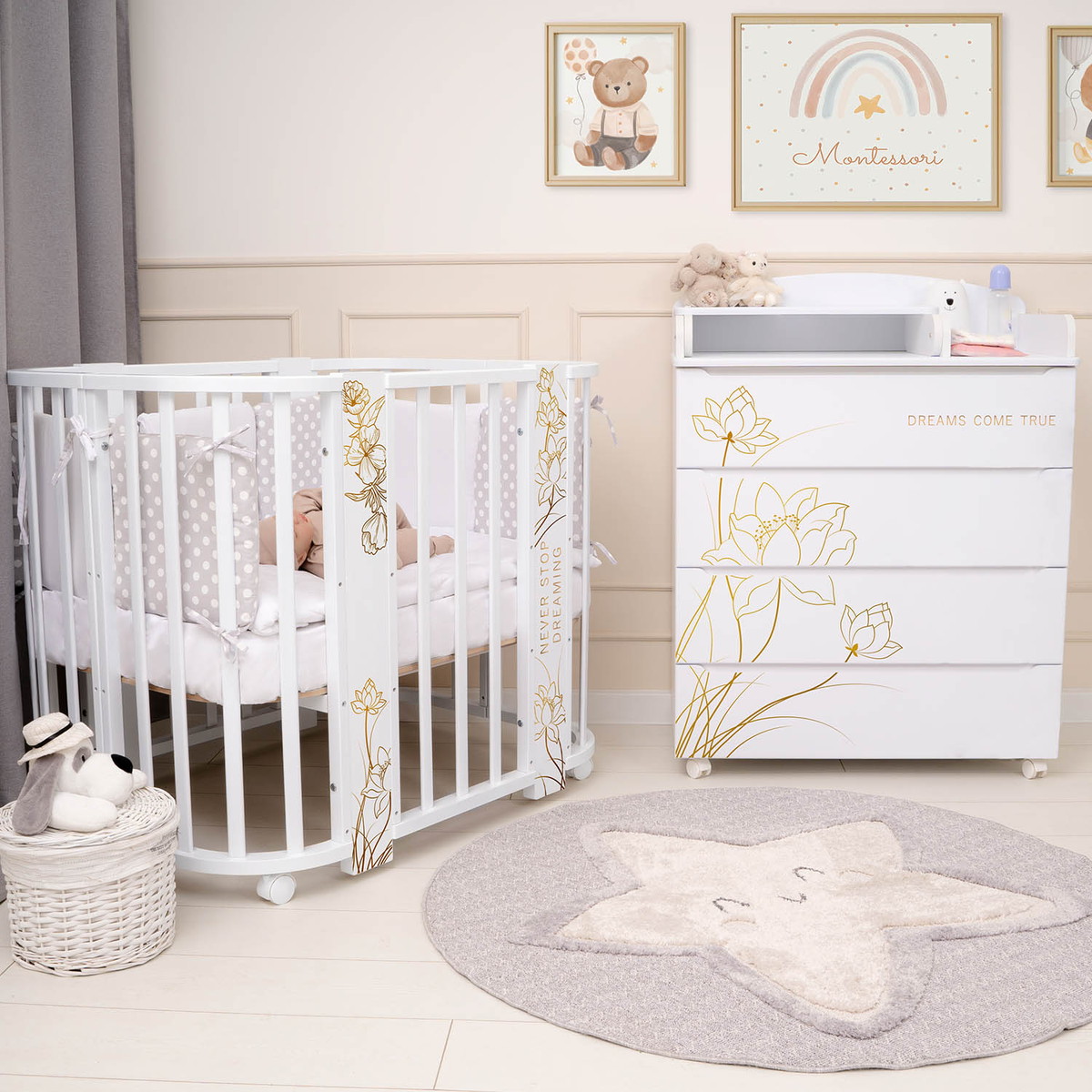 Комод Indigo Green Line с узким пеленальным столиком, ЛДСП, МДФ  Цветы fxes10nm1u9pw87n44lonq021x4wzor0