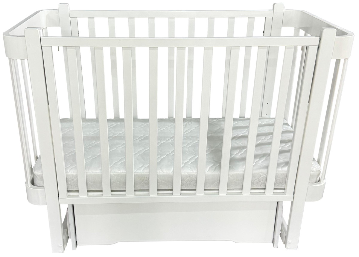 Детская кроватка КЕДР Florencia с ящиком поперечный маятник (Белый/Белый)