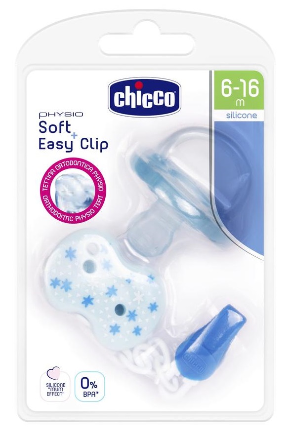 Пустышка Chicco Physio Soft + прищепка, силикон, 6-16м Голубая 41dcedc4985f49d63e084ad54ac7fbf7