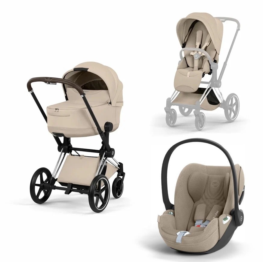 Коляска 3 в 1 Cybex Priam V Chrome Brown Style Collection Cozy Beige и автокресло Cloud T i-Size (Cozy Beige Plus)