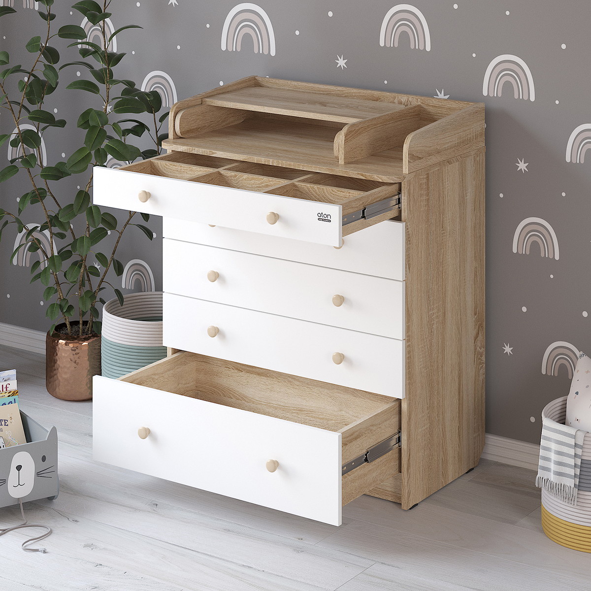 Детский пеленальный комод Атон Leo 805 с органайзером, ЛДСП дуб сонома-белый 6rdge2sfqpyx5mowjzdxvnljjj12orfd