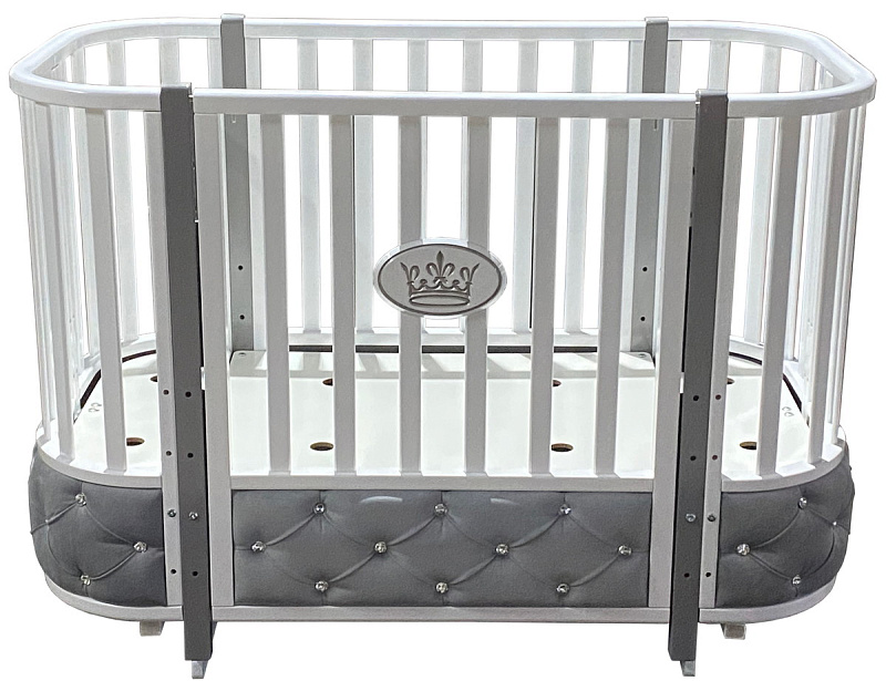 Детская кроватка КЕДР Estelle Elegance 4 велюр (маятник) (белый/серый)