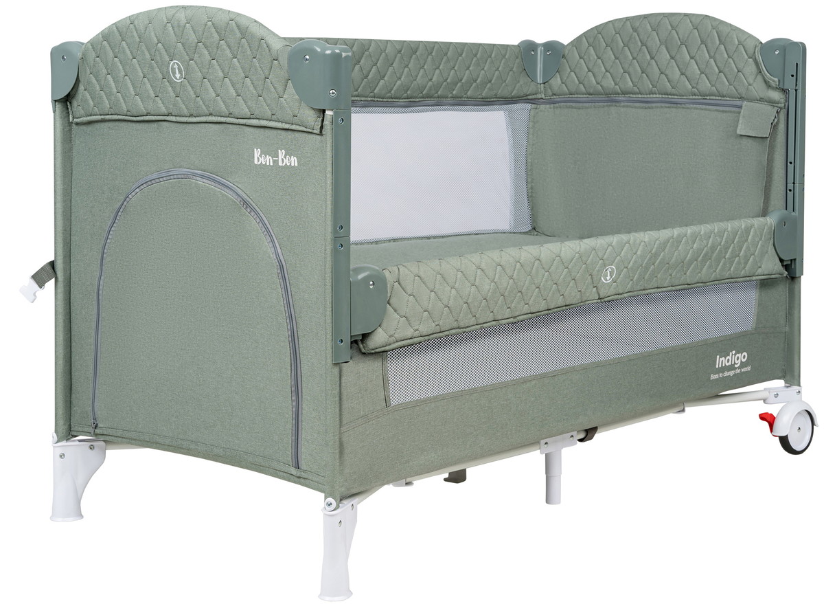 Манеж-кровать Indigo Bon-Bon, лен, приставной, 2 уровня зеленый ueacuoz77ult0ppnj30dv5vyp224twcs