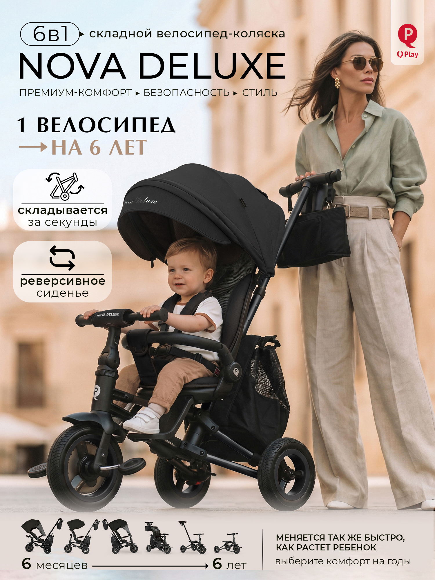 Велосипед трехколесный Qplay NOVA DELUXE (Black)