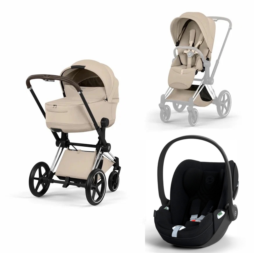 Коляска 3 в 1 Cybex Priam V Chrome Brown Style Collection Cozy Beige и автокресло Cloud T i-Size (Sepia Black Plus)