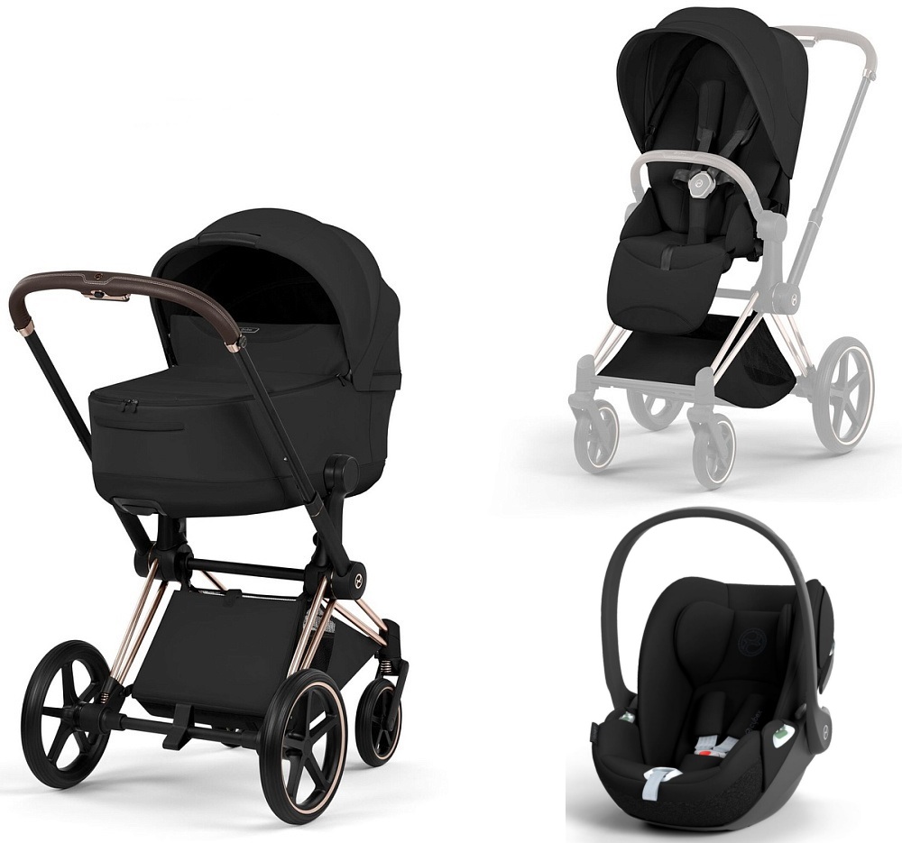 Коляска 3 в 1 Cybex Priam V Rosegold Style Collection Sepia Black и автокресло Cloud T i-Size (Sepia Black)