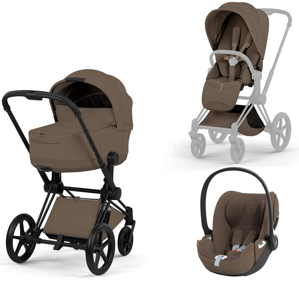 Коляска 3 в 1 Cybex Priam V Matt Black Style Collection Coconut Brown и автокресло Cloud T i-Size (Coconut Brown Plus)