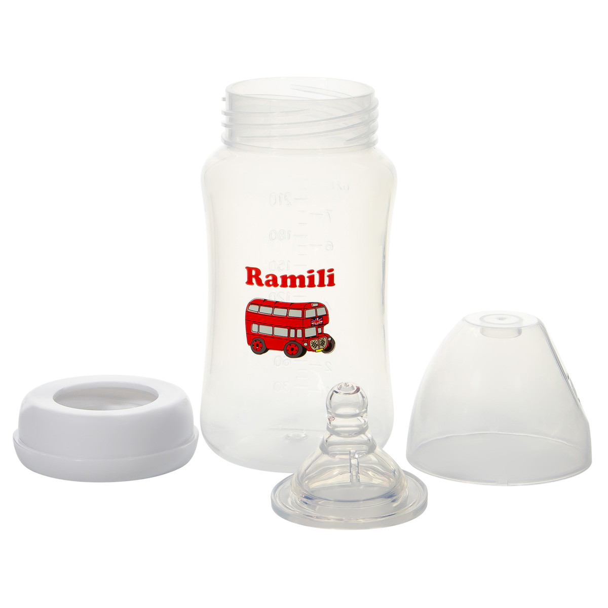 Противоколиковая бутылочка Ramili Baby 240 мл. с двумя сосками 0+ и 3+ (240MLBT100M, слабый и средни (стандарт)
