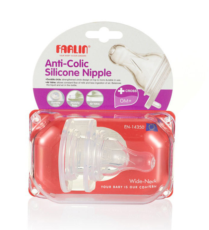 Эластичные силиконовые соски Farlin на широкое горлышко, 2 шт. в упак. Переменный поток 108101140-ielastichnie-silikonovie-soski-farlin-na-shirokoe-go