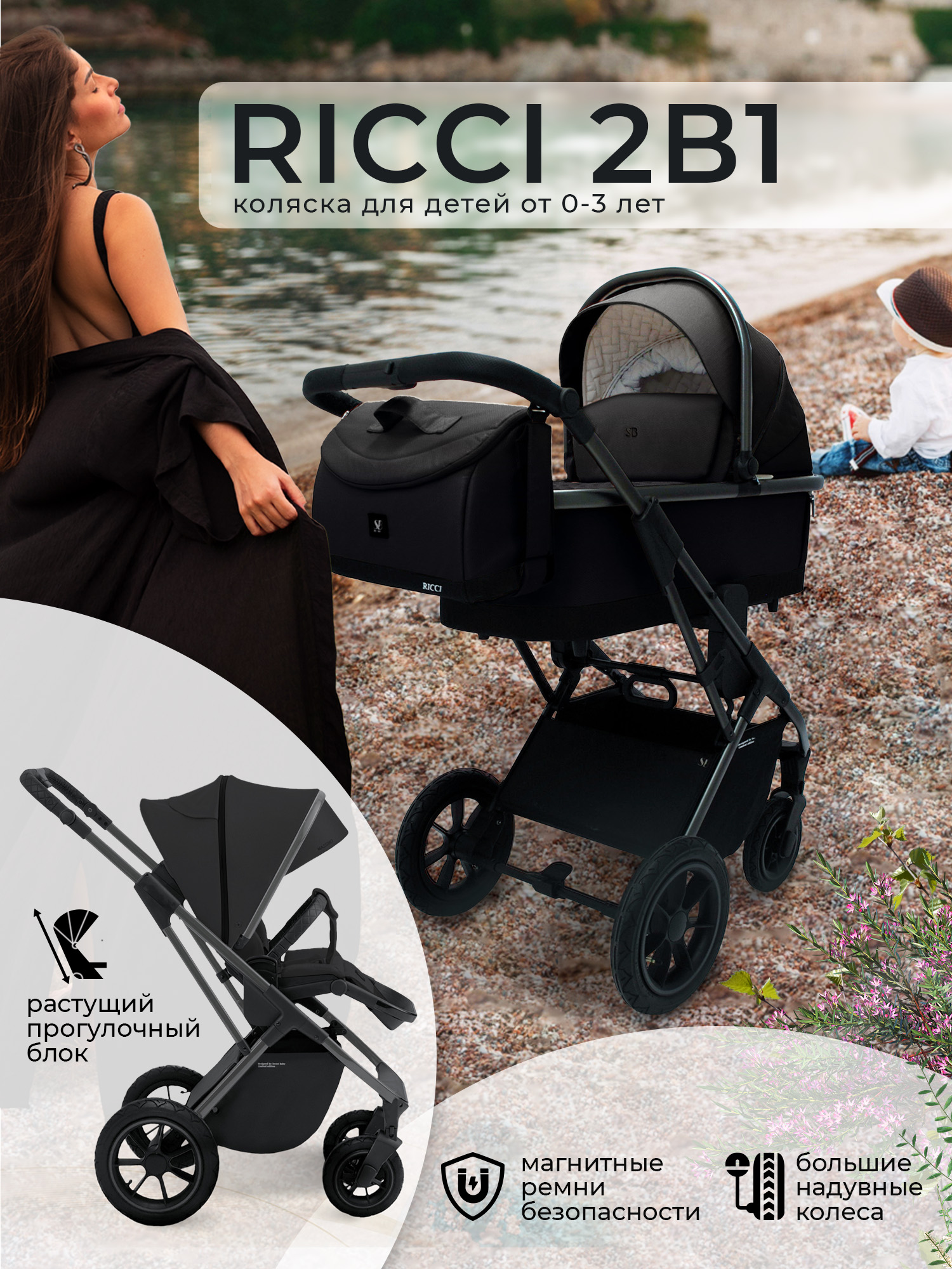 Коляска 2 в 1 Sweet Baby Ricci (Black (Air))
