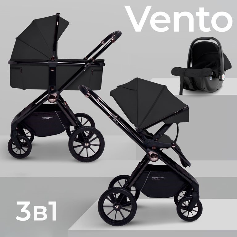 Детская коляска Sweet Baby Vento Black 3 в 1 (Black)
