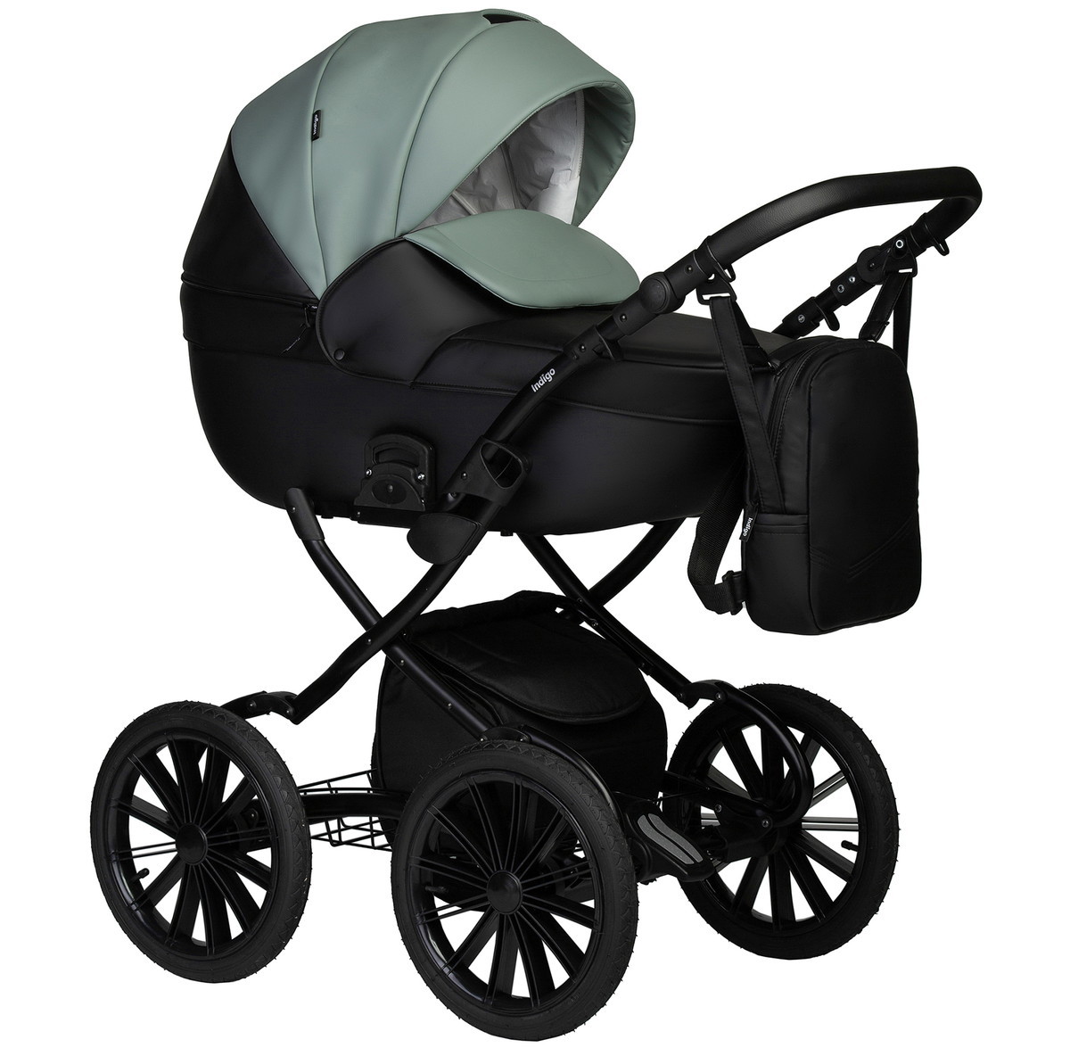 Коляска 2 в 1 Indigo MIO ECO Plus 14 (05 (черная кожа+шалфей кожа))