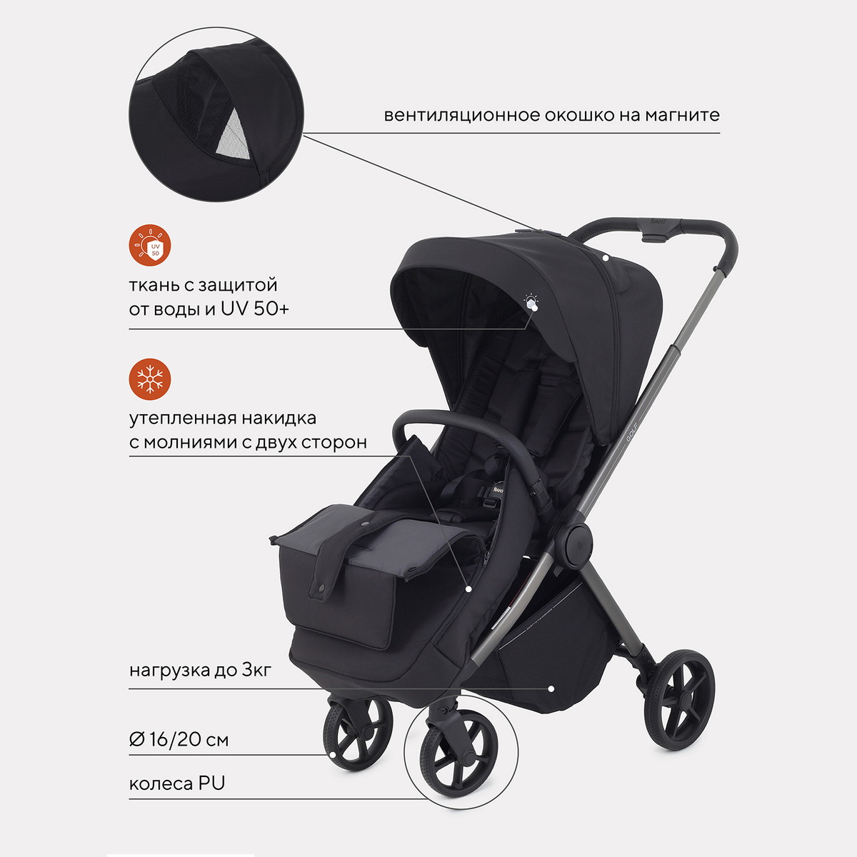 Детская прогулочная коляска Rant Golf RA101 Black asi81benuu749afbx9iqsz37dlnu1zru