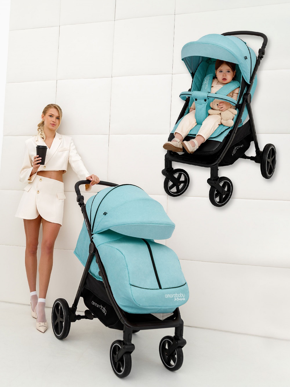 Прогулочная коляска Amarobaby Strollin Joy (Бирюзовый)